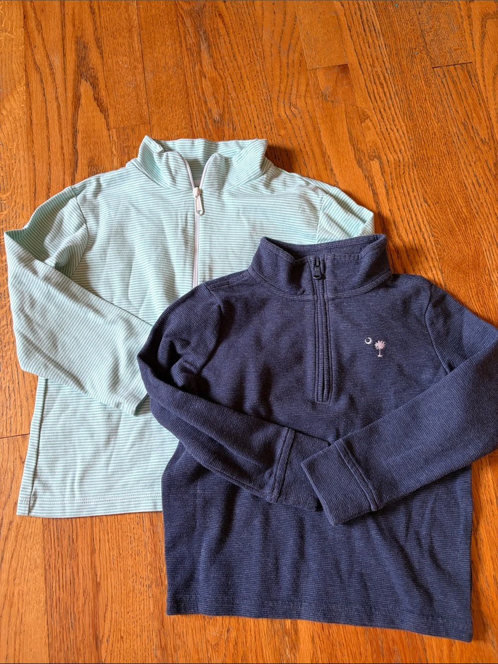 Kids Half-Zip Pullovers - Navy & Light Mint